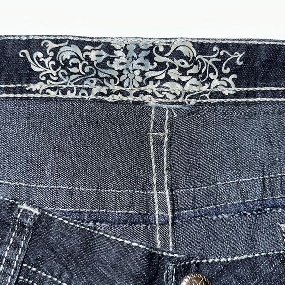 Dark Blue 16 Wash Embroidered Studded Stretch Denim Pencil Skirt - Picture 8 of 8
